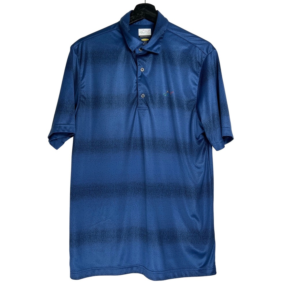 Greg Norman PlayDry Mens Blue Striped Short Sleeve Golf Polo Shirt Size‎ Medium